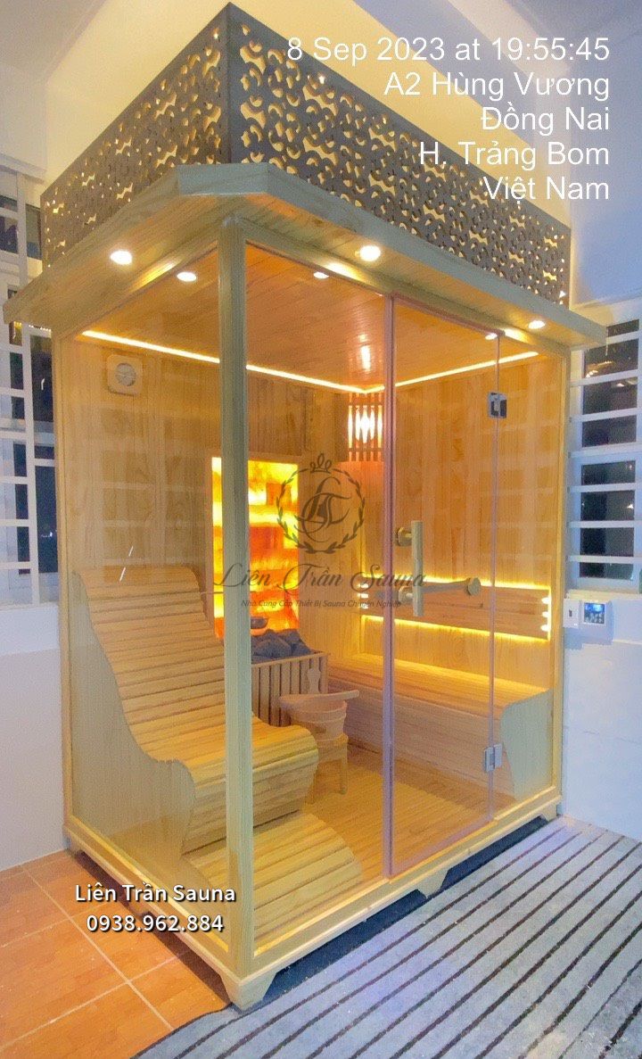 Hoàn thiện, bàn giao Phòng xông hơi kết hợp ghế ngồi và ghế nằm ( 1.6m x 1.2m x 2m) cho khách hàng ở Trảng Bom, Đồng Nai