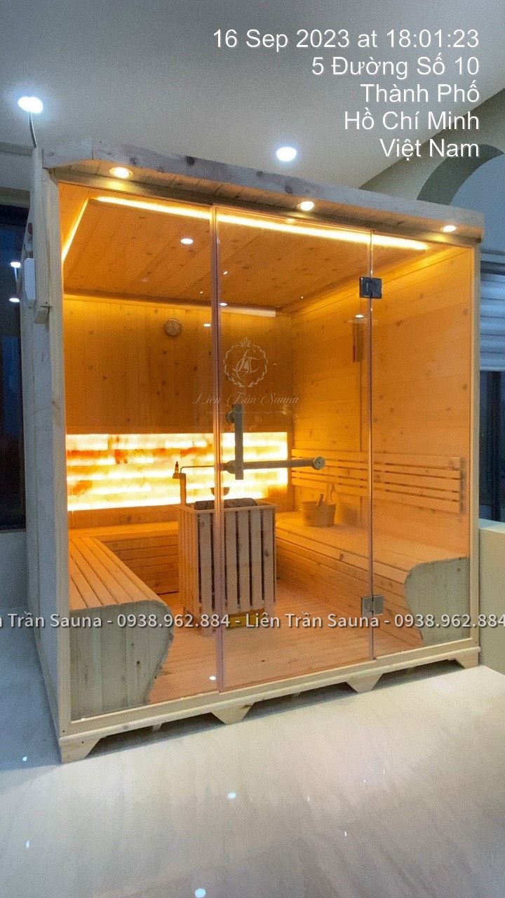 HOÀN THIỆN, BÀN GIAO PHÒNG XÔNG HƠI GỖ HINOKI (2m x 2m x 2m) CHO CHỊ MAI Ở QUẬN 9, TP.HCM