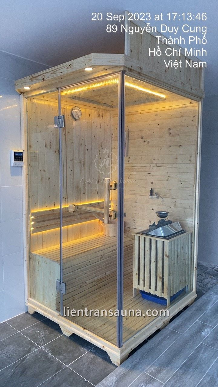 HOÀN THIỆN, BÀN GIAO PHÒNG XÔNG HƠI GỖ THÔNG PHẦN LAN (1.2m x 1.2m x 2m) CHO CHỊ HỒNG Ở QUẬN GÒ VẤP, TP.HCM